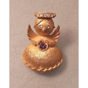 Vintage Ultra Angel Brooch Purple Rhinestone
